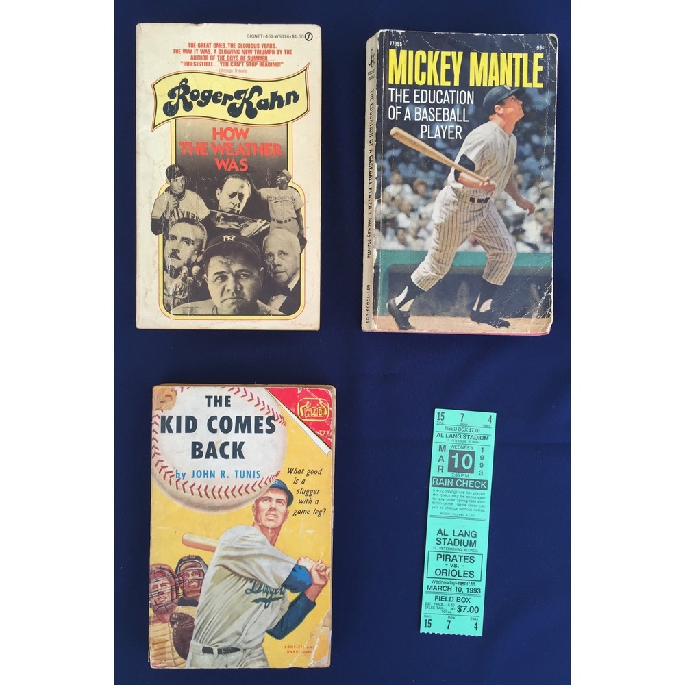 Vintage Baseball Book Lot Mickey Mantle Roger Kahn 1993 Spring Training Ticket